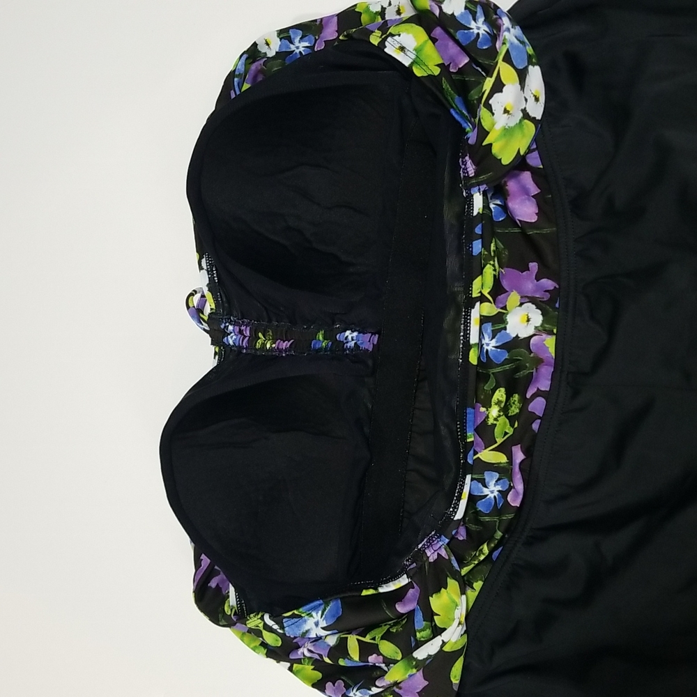 BLAIR Black Blue & Purple Pansie One Piece Dress Swimsuit - Picture 10 of 15